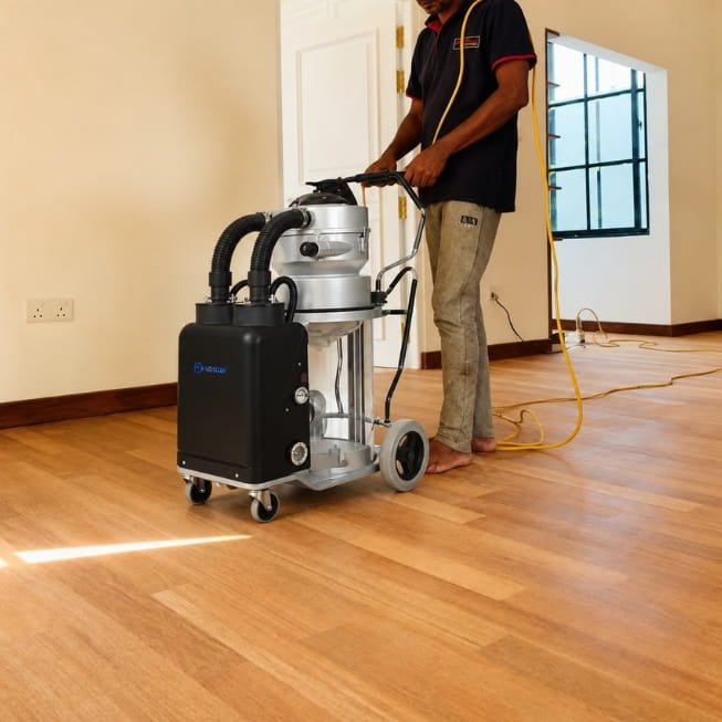 Professional flooring worker