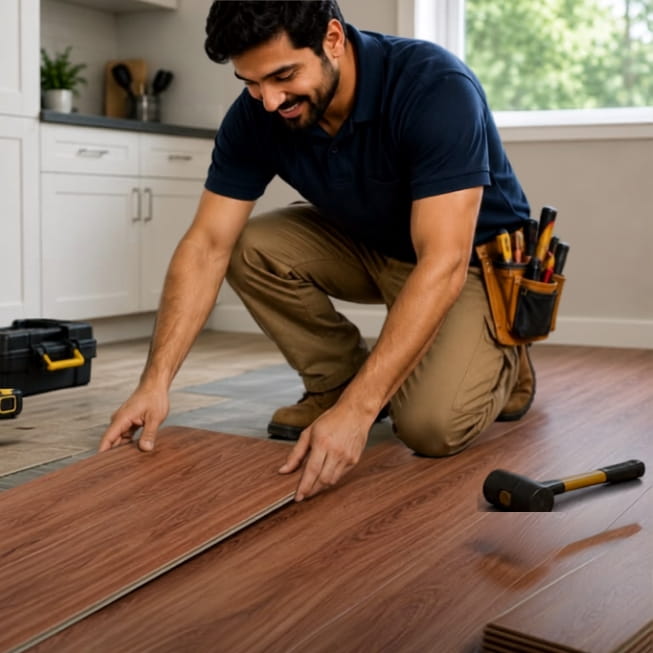 Professional flooring worker