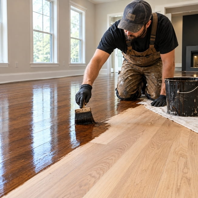 Professional flooring worker