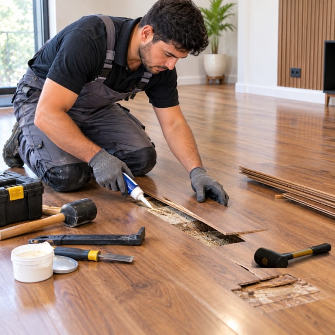 Professional flooring worker