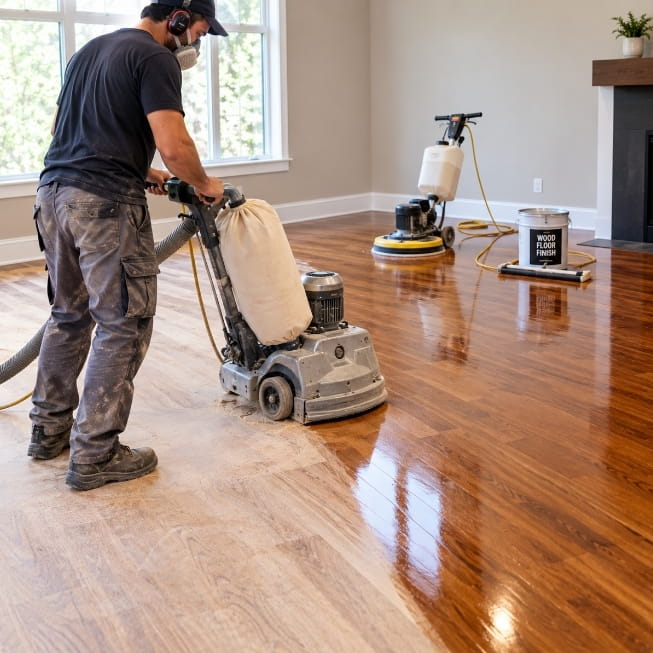 Professional flooring worker