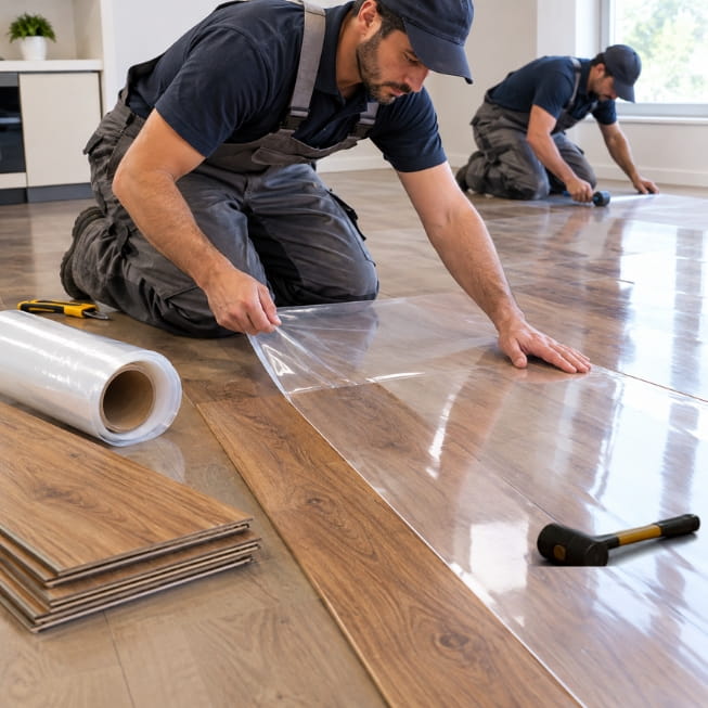 Professional flooring worker